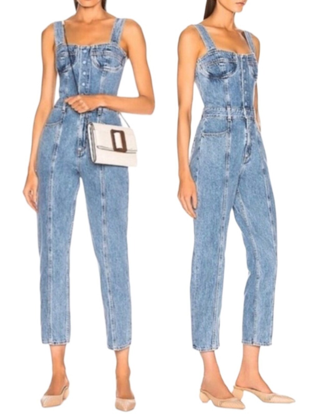 Agolde Ingrid Denim Jumpsuit 26 Cropped Bustier Tank Top 100% Cotton Blue Jeans
